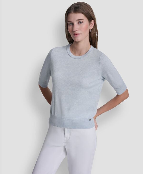 ダナキャランニューヨーク レディース アウター ニット・セーター クルーネック DKNY Jeans Women's Elbow-Sleeve Crew Neck Sweater Frst Blu Heather ヘザー｜ReVida 店 9,840円