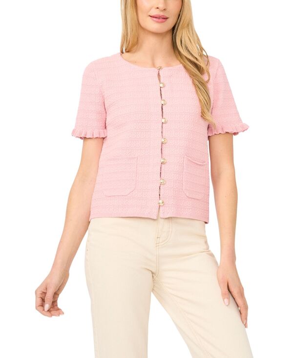 セセ レディース アウター ニット・セーター クルーネック 半袖 カーディガン CeCe Women's Crewneck Short-Sleeve Cardigan Almond Blossom｜ReVida 店