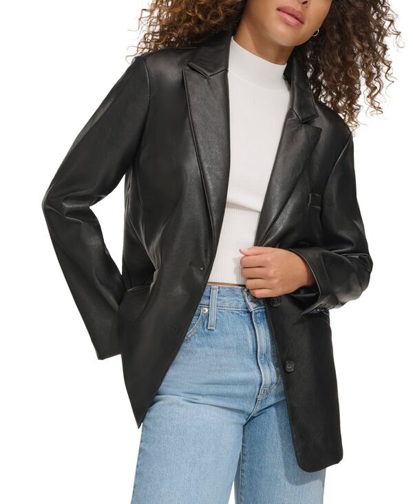 リーヴァイズジーンズ レディース アウター 上衣・上衣 スポーツジャケット Levi\u0027s Women\u0027single-Breasted Faux-Leather Blazer Black 黒いこと コート・ジャケット-レディースファッション