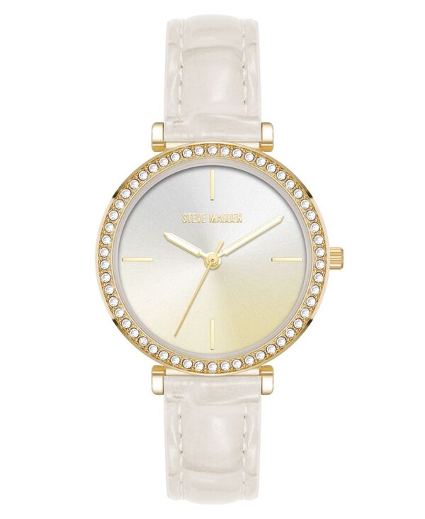 スティーブ マデン レディース アクセサリー 腕時計 レザー フェイクレザー Steve Madden Women's Contemporary White Faux Leather and Gold-Tone Alloy Metal Watch 35mm Ivory/White/Gold-Tone ホワイト｜ReVida 店