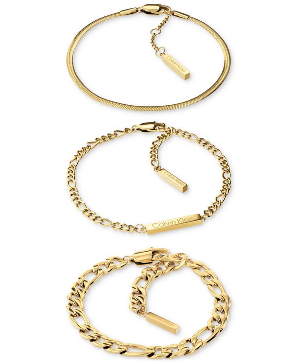 カルバンクライン レディース アクセサリー ブレスレット・バングル・アンクレット Tシャツ Calvin Klein Stainlessteel 3-Pc. Set Mixed Chain Bracelets Gold ゴールド｜ReVida 店