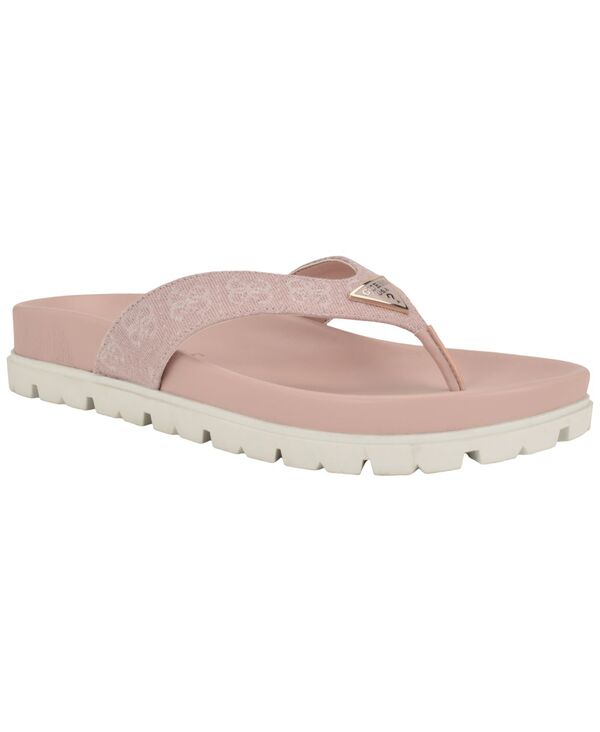 ゲス レディース シューズ スリッポン・ローファー サンダル GUESS Women\u0027s Davelle Thong Slip-On Lug Sole Sandals Pink Logo サクラ色