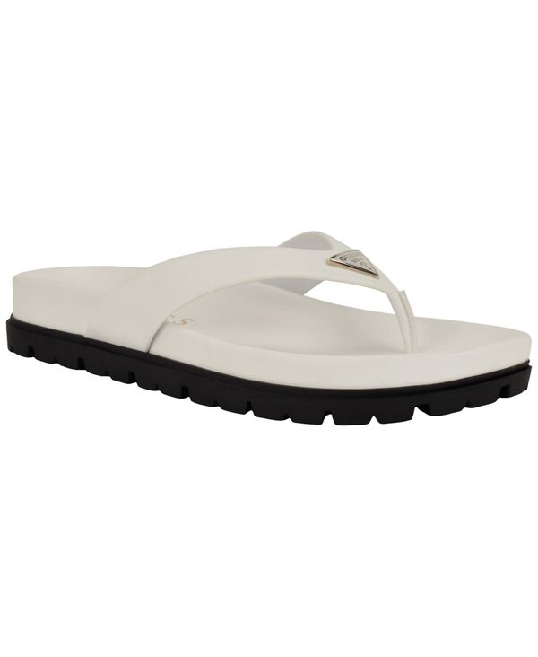ゲス レディース シューズ スリッポン・ローファー サンダル GUESS Women\u0027s Davelle Thong Slip-On Lug Sole Sandals White 白いこと