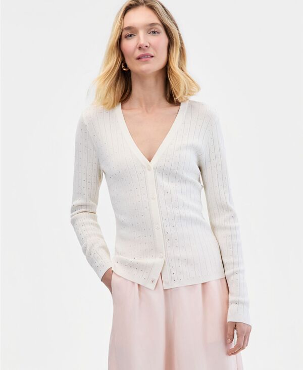 アイ.エヌ.シー インターナショナル コンセプト レディース アウター ニット・セーター カーディガン I.N.C. International Concepts Women's Crystal Embellished Cardigan Sweater Macy's Exclusive Vintage Cream クリーム｜ReVida 店