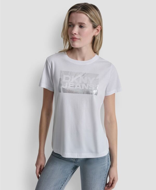 ダナキャランニューヨーク レディース アンダーウェア ナイトウェア クルーネック Tシャツ DKNY Jeans Women's Crew Neck T-Shirt White/silver ホワイト|ReVida 店