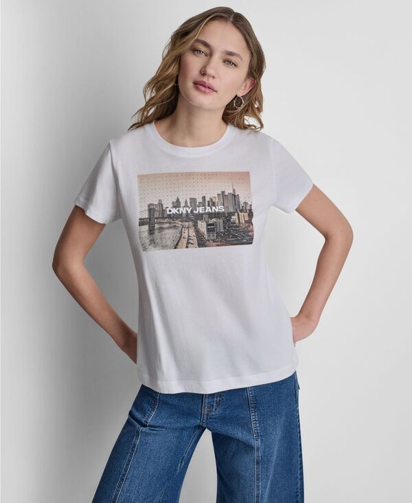ダナキャランニューヨーク レディース トップス ティーシャツ 半袖 DKNY Jeans Women\u0027short-Sleeve T-Shirt White/Italian Clay 白いこと トップス-レディースファッション-Tシャツ・カットソー