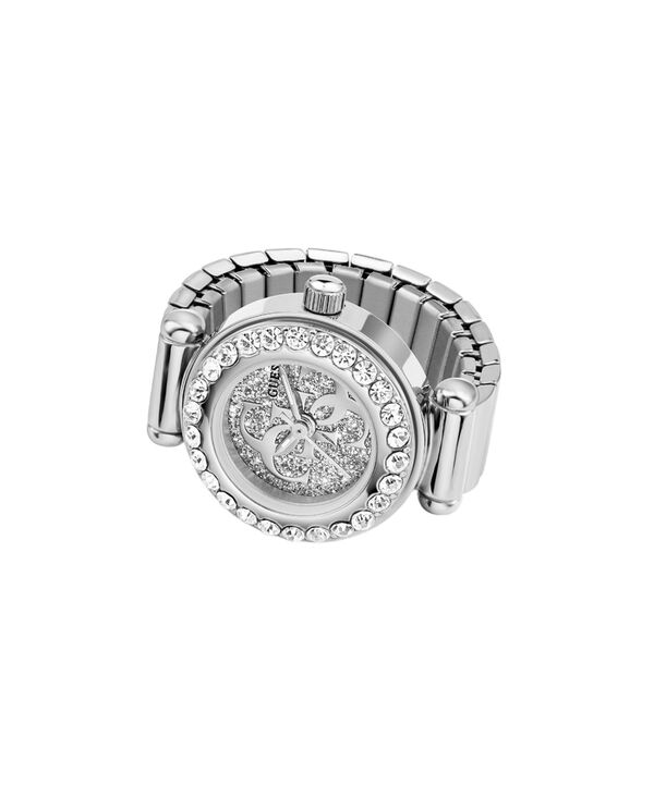 ゲス レディース アクセサリー 腕時計 Tシャツ GUESS Women's Glitz Silver-Tone Stainlessteel Analog Ring Watch 18mm Silver シルバー|ReVida 店