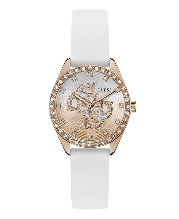 ゲス レディース アクセサリー 腕時計 GUESS Women's Glitz Rose Gold-Tone Stainless White Pink Silicone Watch 34mm White ホワイト|ReVida 店