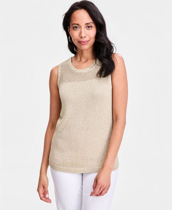 ジェイエムコレクション レディース トップス 貯蔵タンクいの一番 JM Collection Women\u0027s Lurex Open-Work Tank Top Macy\u0027s Exclusive Light Gold ゴールド レディースファッション-トップス-タンクトップ