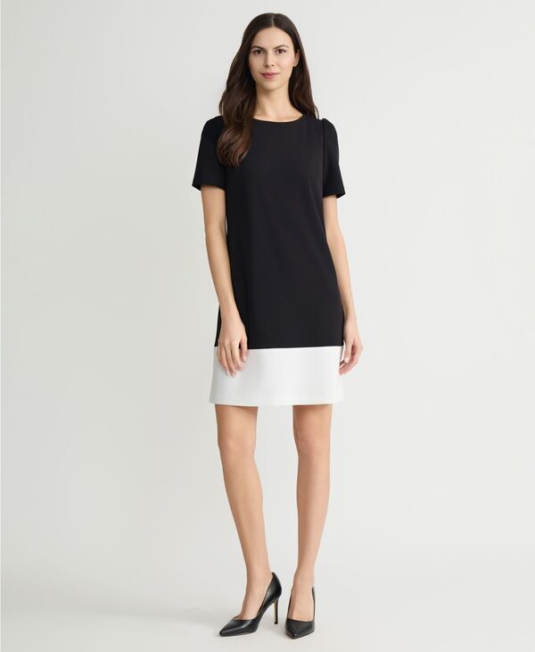 カスパール レディース トップス 衣装 パフ捩り Kasper Women\u0027s Puff-Sleeve Sheath Dress Black/lily White 白いこと レディースファッション-ワンピース