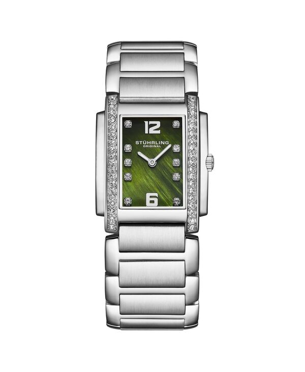 ストゥーリング レディース アクセサリー 腕時計 Stuhrling Serafine 4089.3 Women s Rectangular Quartz Watch Mother-of-Pearl Dial & Swarovski Crystal Bezel Green グリーン｜ReVida 店