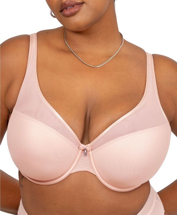 カービークチュール レディース トップス ティーシャツ メッシュ シアー Curvy Couture Women\u0027sheer Mesh Plunge T-shirt Bra Blushing rose Tシャツ・カットソー-レディースファッション
