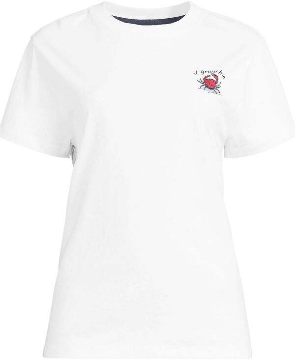 ランズエンド レディース トップス Tシャツ クルーネック グラフィック Lands' End Women'short Sleeve Crew Neck Graphic T-Shirt Crab/white ホワイト｜ReVida 店
