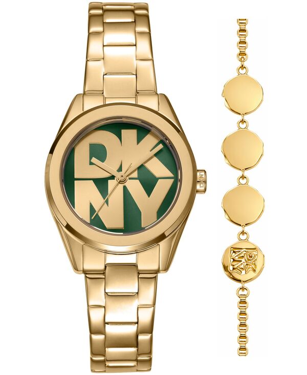 ダナ キャラン ニューヨーク レディース アクセサリー 腕時計 Tシャツ ロゴ DKNY Women's Logo Quartz Gold-Tone Stainlessteel Bracelet Watch 28mm Gift Set Dark Green グリーン｜ReVida 店