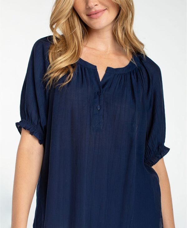 リヴァプール ロサンゼルス レディース トップス シャツ プチ Liverpoolos Angeles Petitextured Puffed-Sleeve Top Navy ネイビー|ReVida 店