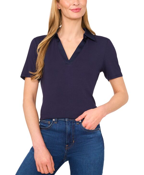 セセ レディース トップス シャツ コントラスト CeCe Women's Contrast-Trim Short Sleeve Polo Shirt Classic Navy ネイビー|ReVida 店