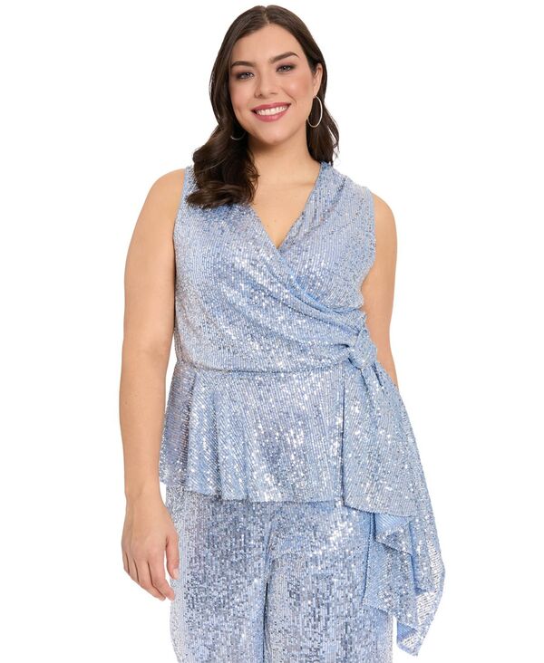 ミューズ レディース トップス シャツ Vネック プラスサイズ ノースリーブ Muse Plusize Sleeveless V-Neck Top Sky Silver シルバー｜ReVida 店