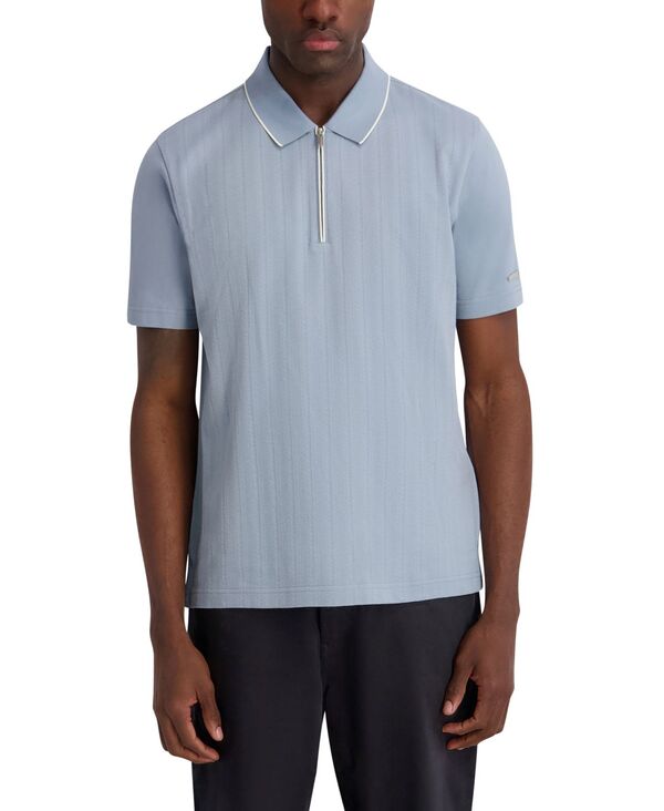 長い巻き毛 ラガーフェルド メンズ トップス スポーツシャツ 半袖 KARLAGERFELD PARIS Men\u0027short-Sleeve Regular-Fitextured Polo Shirt Blue 青色