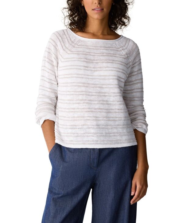 エイリーンフィッシャー レディース アウター ニット・セーター プラスサイズ Eileen Fisher Women's Plusize Bateau Neck Textured Sweater Wheat｜ReVida 店