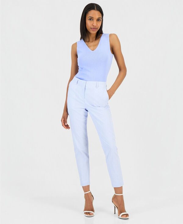 タハリエーエスエル レディース ボトムス カジュアルパンツ プチ アンクル Tahari ASL Petite Mid Rise Anklength Pants Navy Ivory アイボリー|ReVida 店