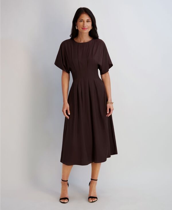 ケンジー レディース トップス ワンピース ミディ Kensie Women's Dolman-Sleeve Cinched-Waist Midi Dress CHOCOLATE チョコレート|ReVida 店