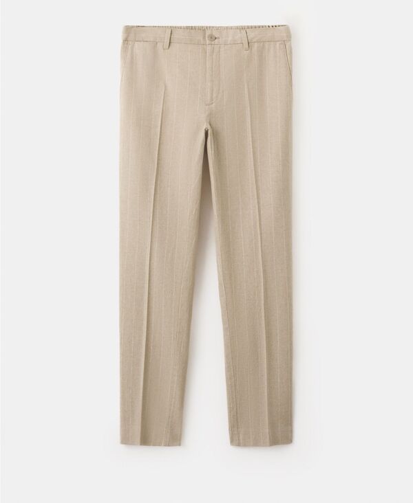 マンゴ メンズ ボトムス 心地好いズボン下 綿織物 リネン MANGO Men\u0027slim-Fit Striped Linen-Cotton Pants Beige ベージュ