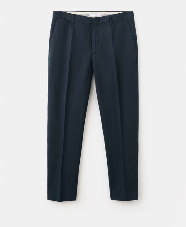 マンゴ メンズ ボトムス 心地好いズボン下 綿織物 リネン MANGO Men\u0027slim-Fit Cotton Linen Trousers Navy 米国海軍