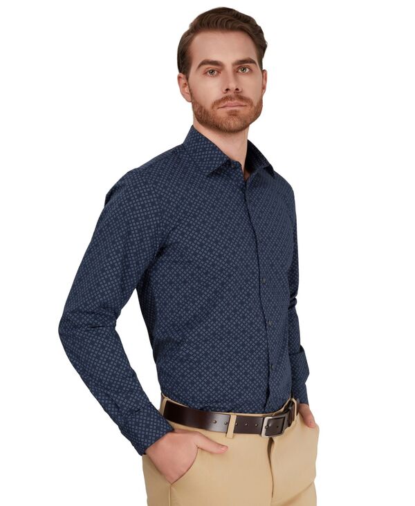 アルファニ メンズ トップス シャツ プリント Alfani Men'slim-Fit Geometric Print Dresshirt Macy's Exclusive Navy ネイビー｜ReVida 店