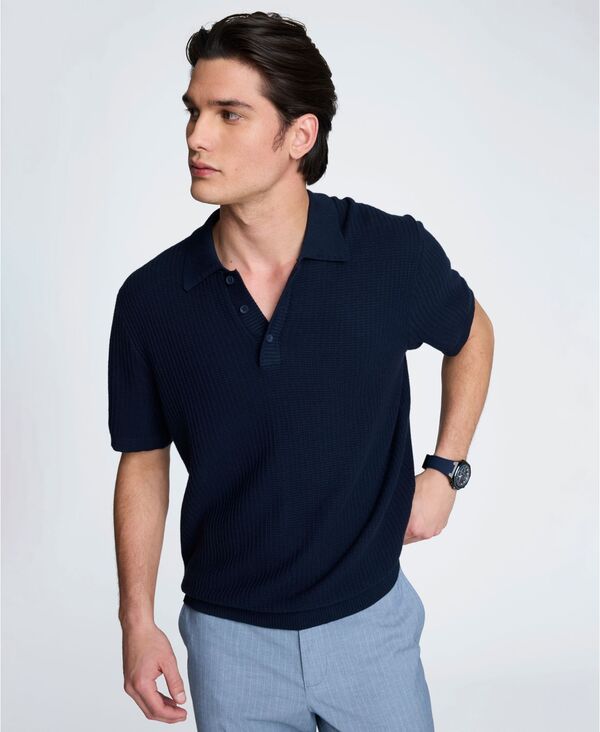 ケネスコール メンズ アウター 編み物・スウェーター スポーツシャツ 半袖 綿織物 Kenneth Cole Men\u0027s Cotton Short-Sleeve Polo Sweater Navy 米国海軍