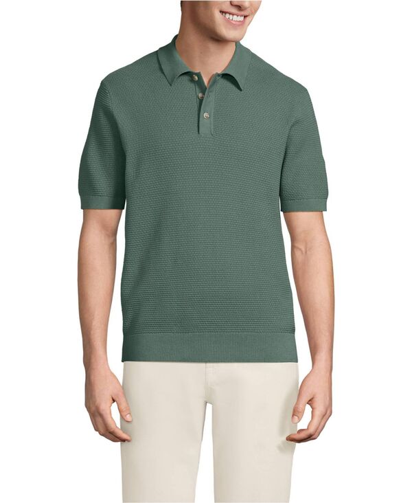 ランズ挙げ句の果て メンズ アウター 編み物・スウェーター スポーツシャツ Lands\u0027 End Men\u0027short Sleeve Fine Gauge Sweater Polo Eucalyptus