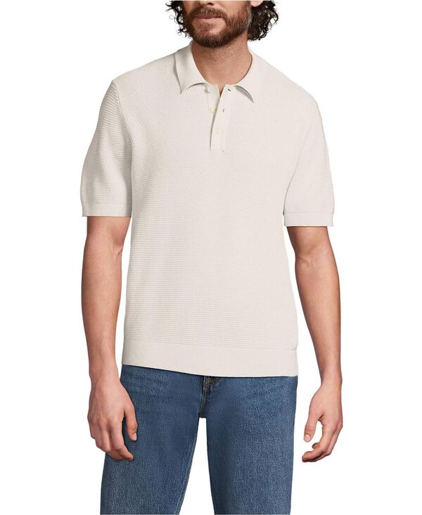 ランズ挙げ句の果て メンズ アウター 編み物・スウェーター スポーツシャツ Lands\u0027 End Men\u0027short Sleeve Fine Gauge Sweater Polo Ivory latte 象牙色