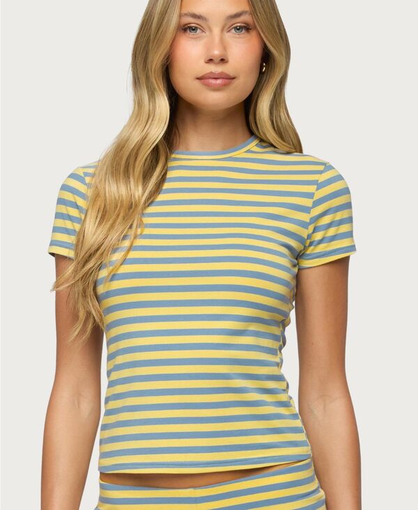 アディクテッド レディース トップス シャツ Edikted Women's Isara Striped T Shirt Blue-and-yellow ブルー｜ReVida 店 8,725円