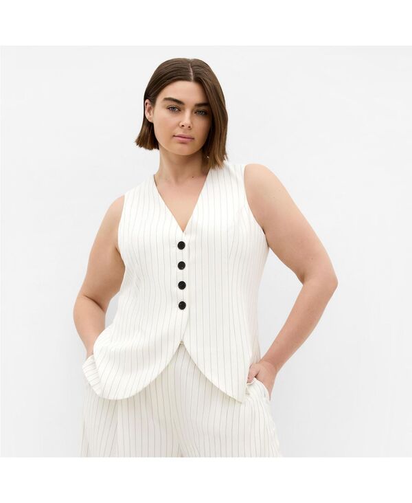 シティーシック レディース トップス ベスト コントラスト CITY CHIC Women's Pinstripe Contrast Vest Ivory pinstripe アイボリー|ReVida 店
