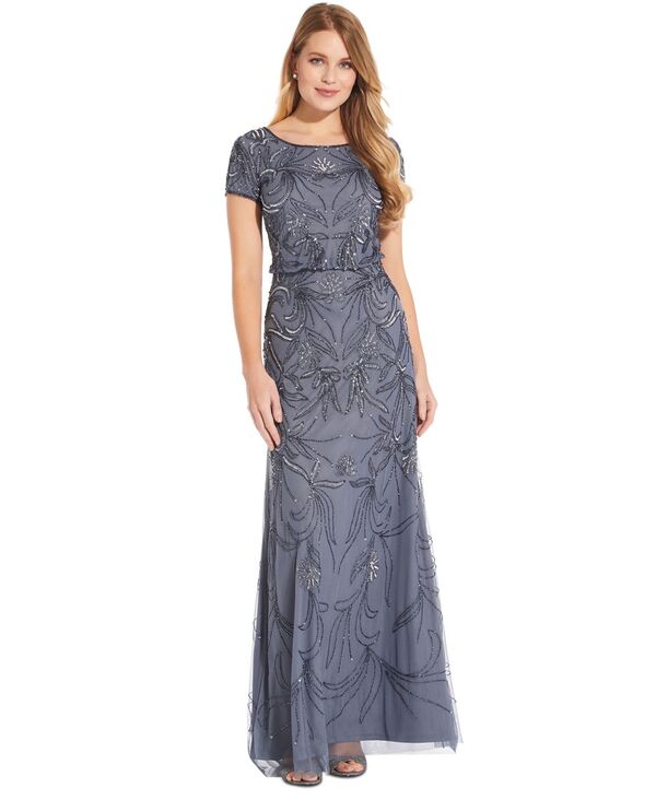 アドリアナ パペル レディース トップス ワンピース フラワー柄 プチ スパンコール フラワー Adrianna Papell Petite Floral Sequin Gown Dusty Blue ブルー|ReVida 店