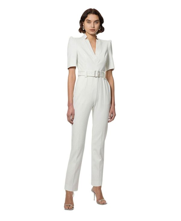 カレンミレン レディース ボトムス カジュアルパンツ クレープ ジャンプスーツ Karen Millen Women's Crepe Belted Jumpsuit Ivory アイボリー|ReVida 店