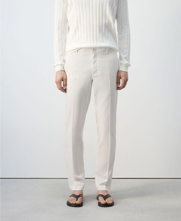 マンゴ メンズ ボトムス 心地好いズボン下 MANGO Men\u0027s Regular-Fit Lyocell Pants Off White 象牙色