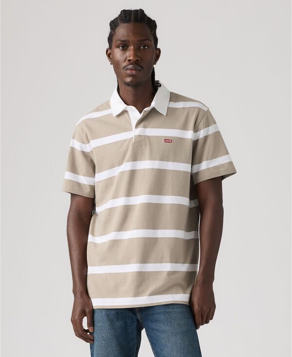 リーバイス メンズ トップス ポロシャツ 半袖 Levi's Men'short-Sleeve Rugby Polo Shirt Stripe Khaki カーキ｜ReVida 店 9,225円