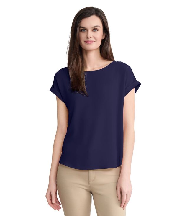 ジョーンズニューヨーク レディース トップス シャツ 半袖 ブラウス Jones New York Women'short-Sleeve Side-Button Blouse Pacific Na|ReVida 店