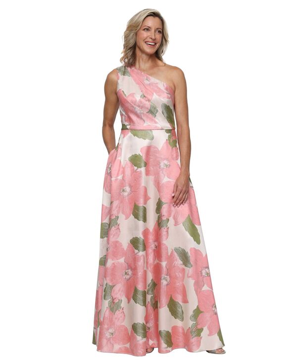 アレックスイブニングス レディース トップス ワンピース ワンショルダー Alex Evenings Women\'s One-Shoulder Gown Coral Multi コーラル｜ReVida 店