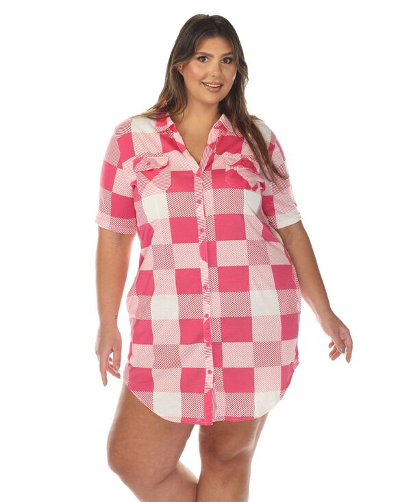 ホワイトマーク レディース トップス ワンピース シャツ ダウン White Mark Women'short Sleeve Plaid Button-Down Shirt Dress Pink ピンク|ReVida 店