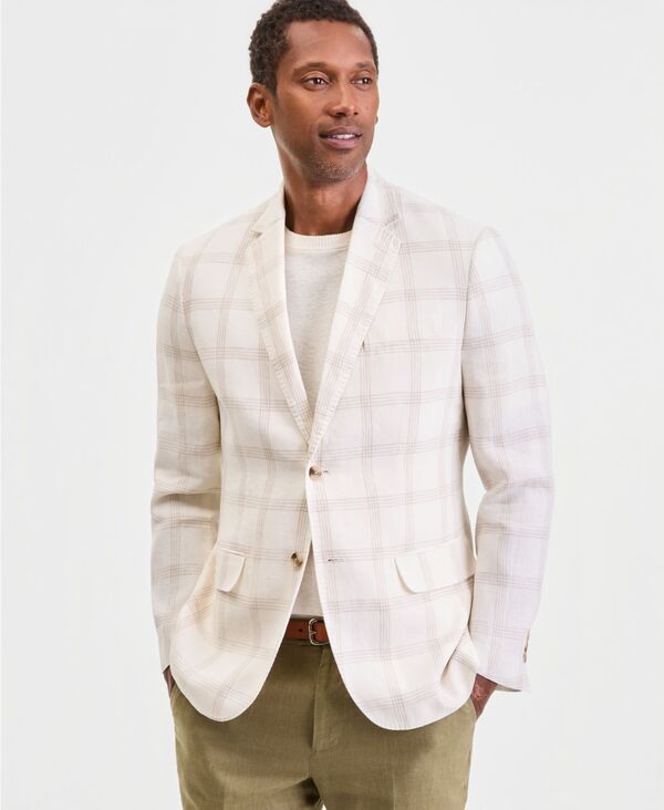 野球クラブお座敷 メンズ アウター 上衣・上衣 スポーツジャケット リネン Club Roomen\u0027s 100% Linen Blazer Supply Plaid Yd - Winter Ivory 象牙色