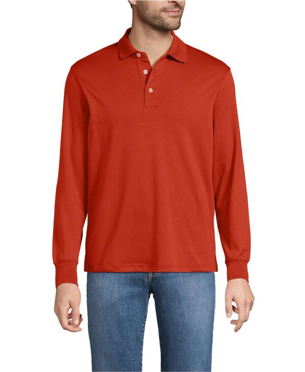 ランズ挙げ句の果て メンズ トップス スポーツシャツ トール Lands\u0027 End Big \u0026 Tallong Sleeve Super Soft Supima Polo Shirt Bourbon