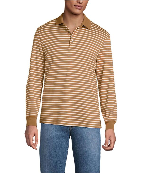 ランズ挙げ句の果て メンズ トップス スポーツシャツ トール Lands\u0027 End Big \u0026 Tallong Sleeve Super Soft Supima Polo Shirt Canyon camel stripe 駱駝