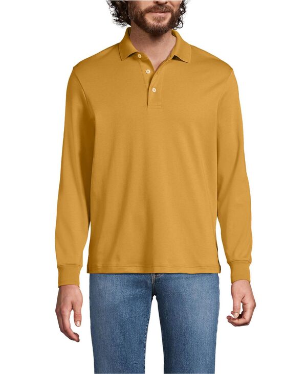 ランズ挙げ句の果て メンズ トップス スポーツシャツ トール Lands\u0027 End Big \u0026 Tallong Sleeve Super Soft Supima Polo Shirt Dijon gold ゴールド