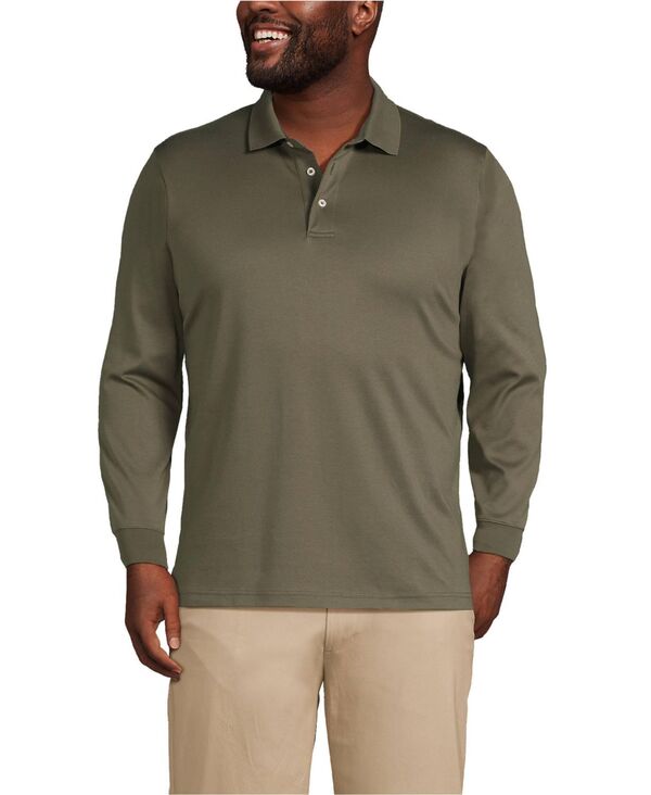 ランズ挙げ句の果て メンズ トップス スポーツシャツ トール Lands\u0027 End Big \u0026 Tallong Sleeve Super Soft Supima Polo Shirt Forest moss フォレスト