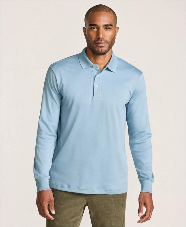 ランズ挙げ句の果て メンズ トップス スポーツシャツ トール Lands\u0027 End Big \u0026 Tallong Sleeve Super Soft Supima Polo Shirt Light storm blue 青色