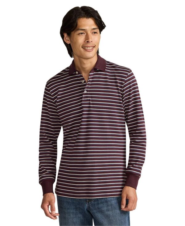 ランズ挙げ句の果て メンズ トップス スポーツシャツ トール Lands\u0027 End Big \u0026 Tallong Sleeve Super Soft Supima Polo Shirt Lush burgundy/blue stripe 青色