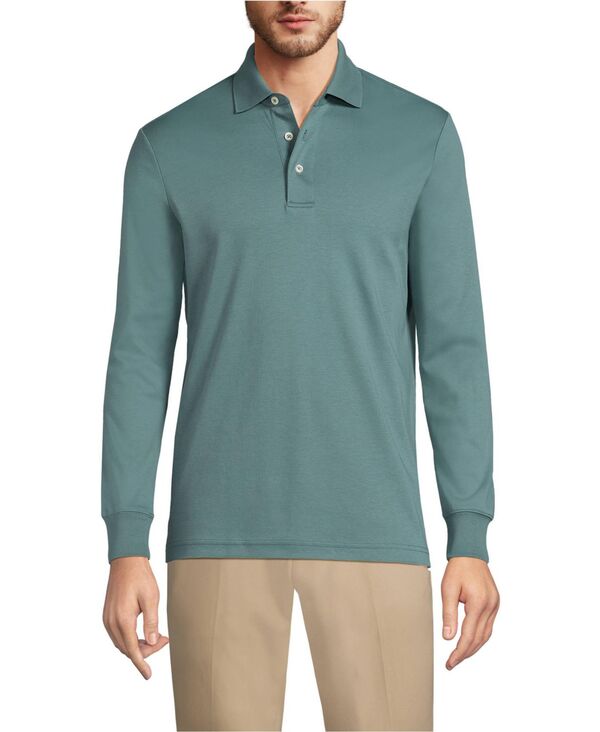 ランズ挙げ句の果て メンズ トップス スポーツシャツ トール Lands\u0027 End Big \u0026 Tallong Sleeve Super Soft Supima Polo Shirtourmaline