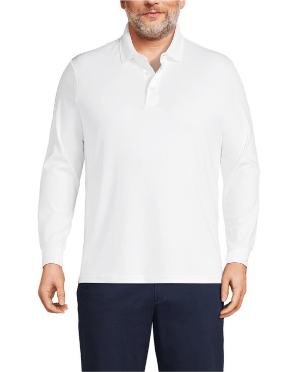 ランズ挙げ句の果て メンズ トップス スポーツシャツ トール Lands\u0027 End Big \u0026 Tallong Sleeve Super Soft Supima Polo Shirt White 白いこと