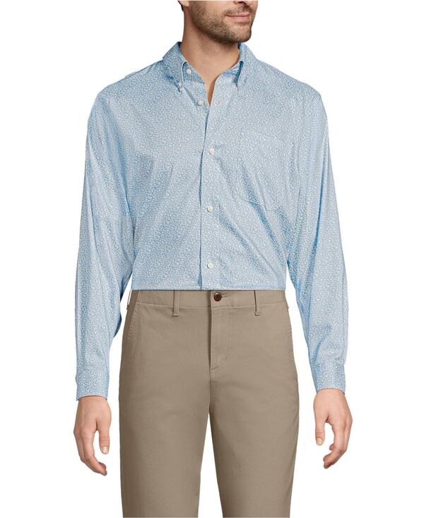 ランズエンド メンズ トップス シャツ ボタンダウン Lands' End Men's Tailored Fit Pinpoint Buttondown Collar Dresshirt Oasis blue/white ditsy ホワイト｜ReVida 店